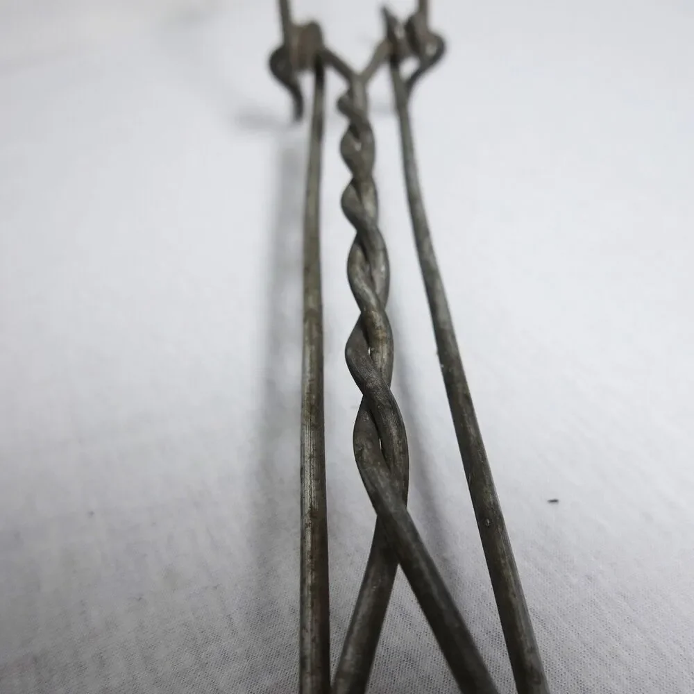 Vintage Kitchen GALVANIZED TWISTED WIRE SPIT FORK and tongs Utensils